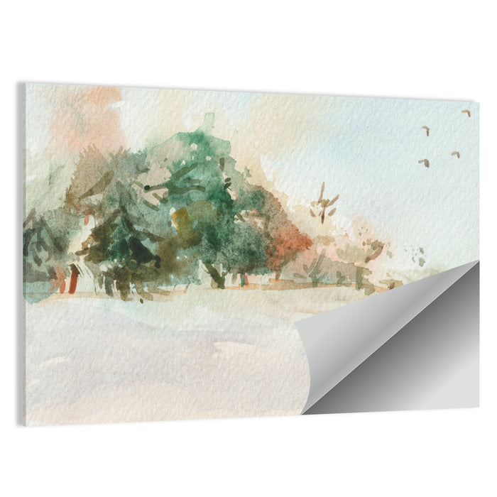 Winter Forest Watercolor Landscape Wall Art as a poster print