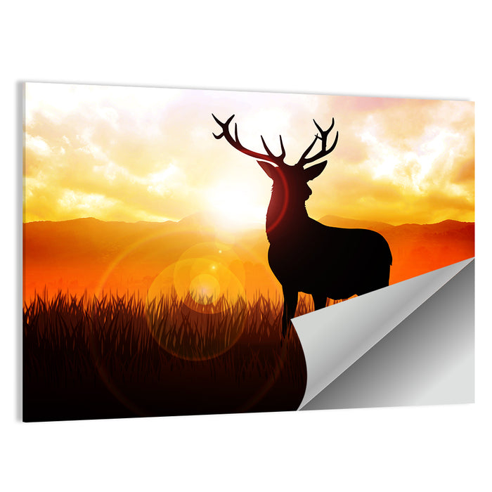 Golden Hour Deer Silhouette Wall Art as a poster print