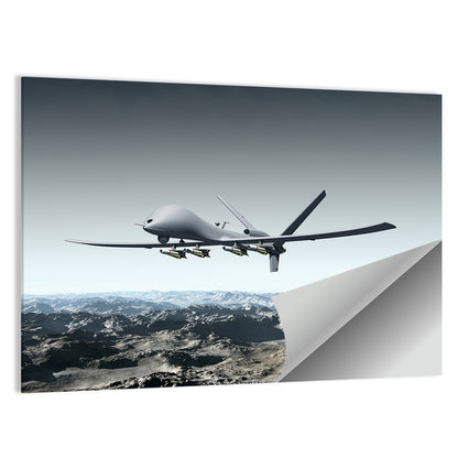 Armed Combat Drone Over Mountains Wall Art