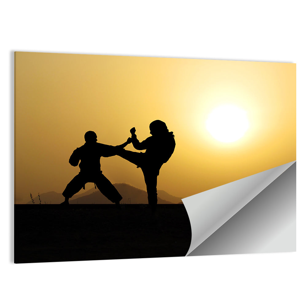 Martial Arts Silhouettes at Sunset Wall Art