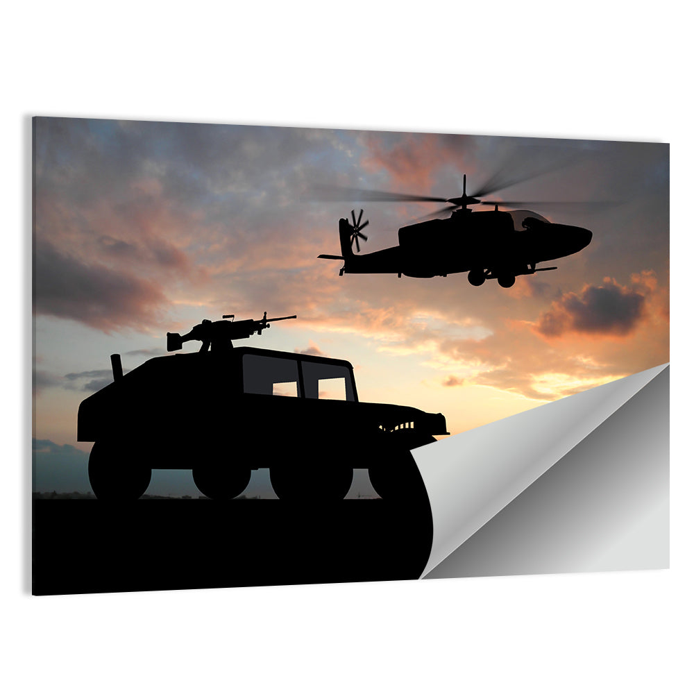 Helicopter and Humvee Silhouette Wall Art