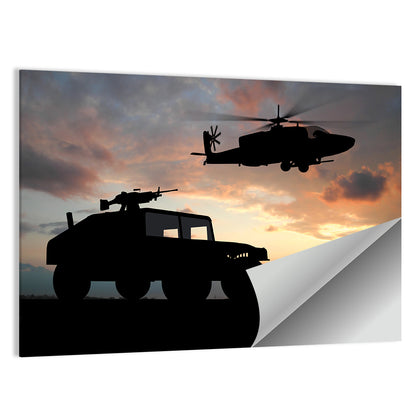 Helicopter and Humvee Silhouette Wall Art