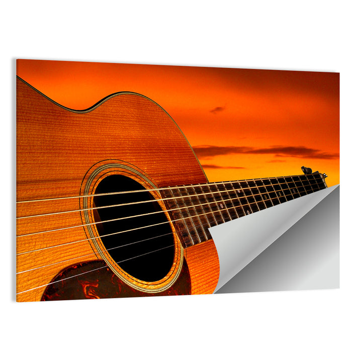 Sunset Acoustic Guitar Silhouette Wall Art as a poster print