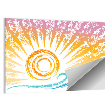 Sun and Waves Illustration Wall Art