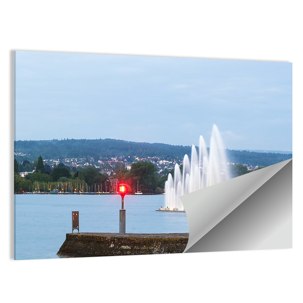 Lake Zurich Fountain at Dusk Wall Art