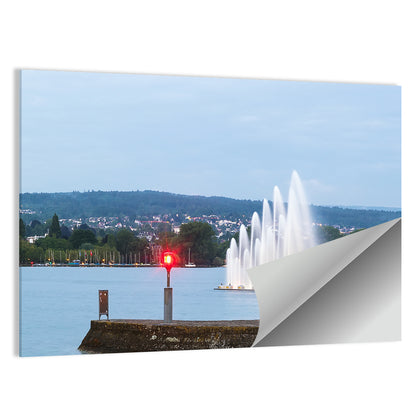 Lake Zurich Fountain at Dusk Wall Art