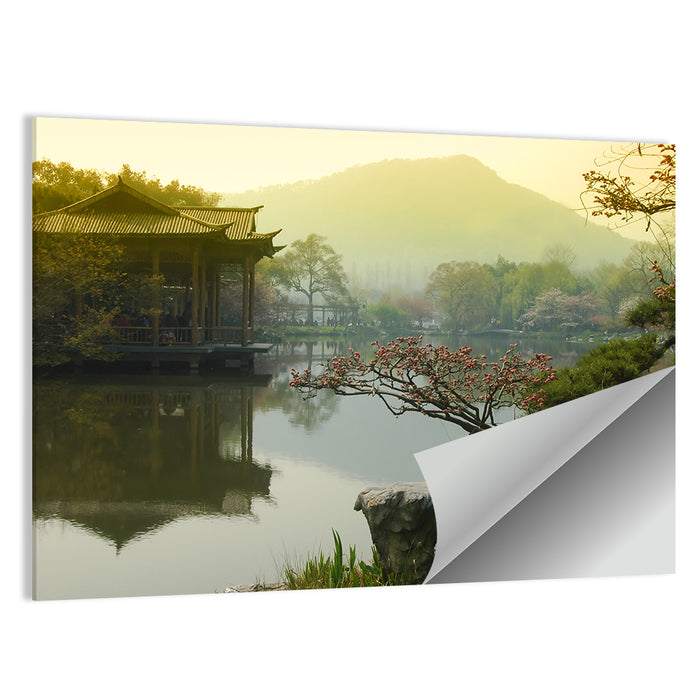 West Lake Morning Pavilion Wall Art as a poster print