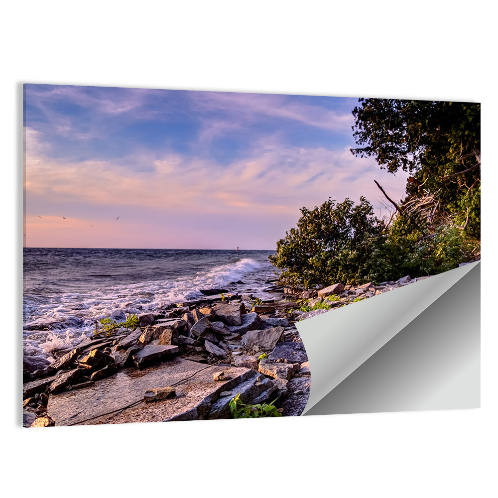 Lake Michigan Rocky Shoreline at Dusk Wall Art
