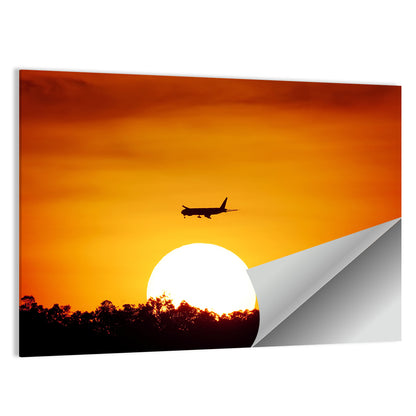 Airplane Silhouette at Sunset Wall Art