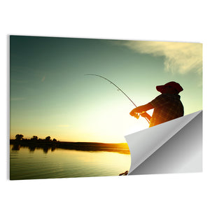 Man Fishing On Lake Wall Art