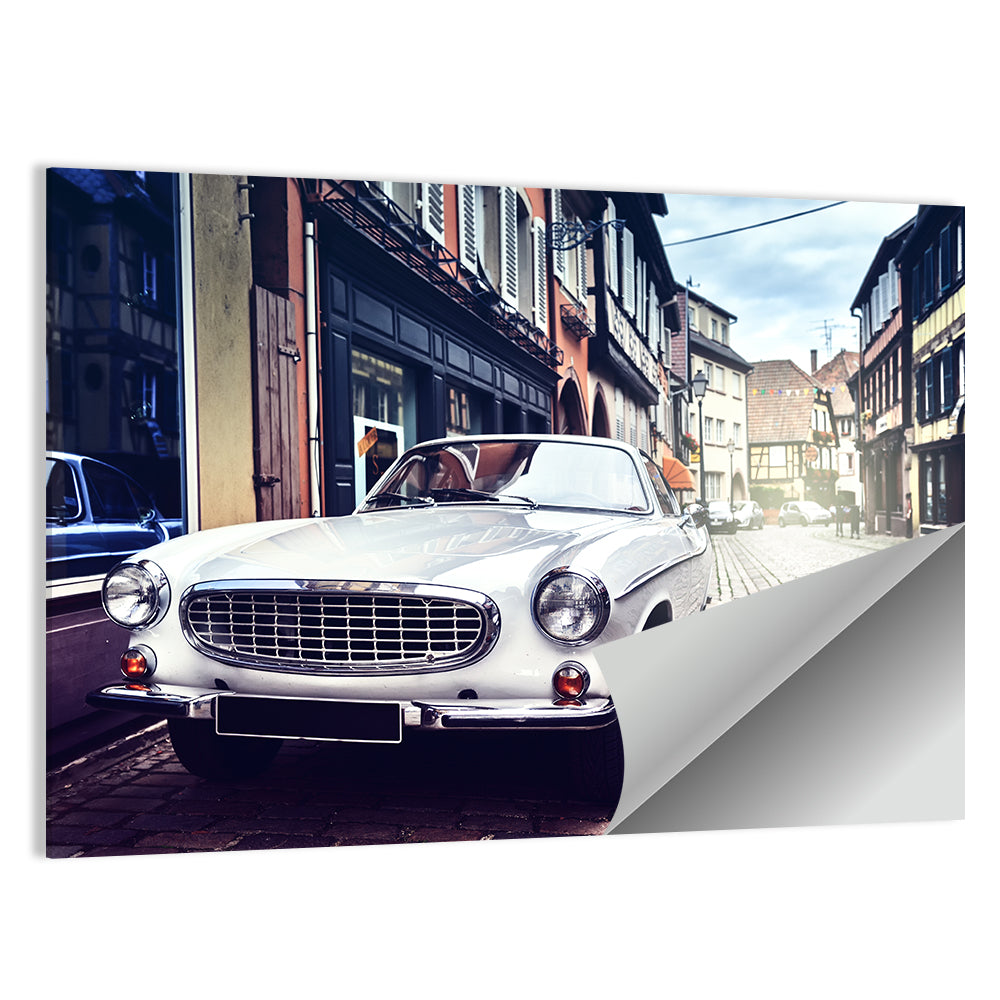 Vintage Car on Cobblestone Street Wall Art