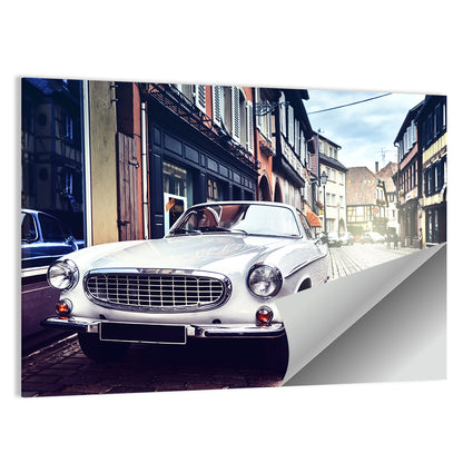 Vintage Car on Cobblestone Street Wall Art