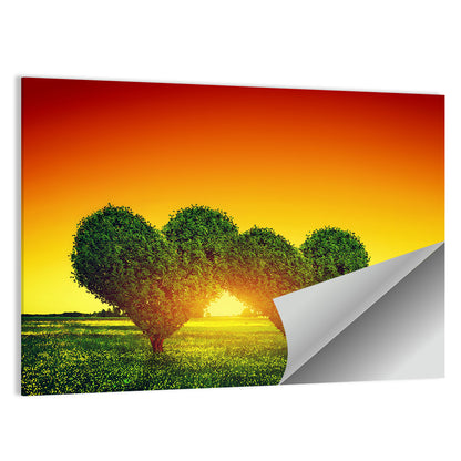 Heart Trees at Golden Sunset Wall Art