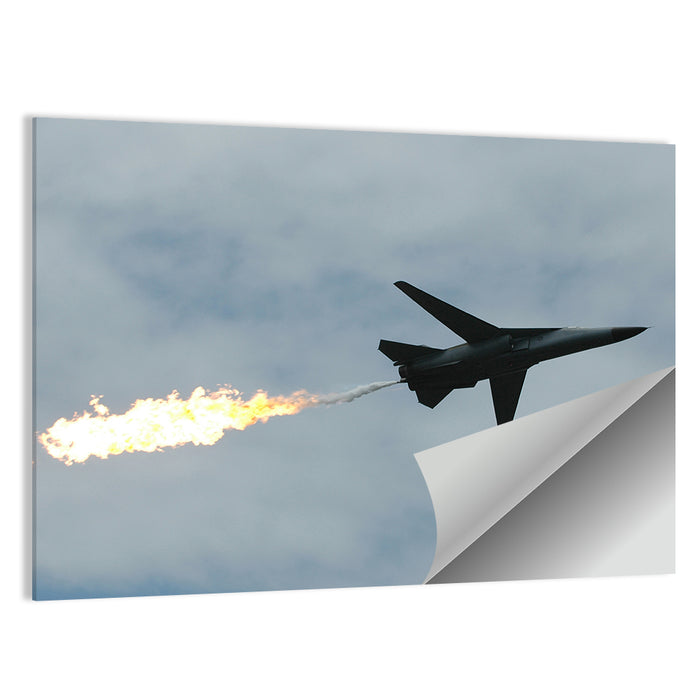 Fighter Jet with Flaming Exhaust Wall Art as a poster print