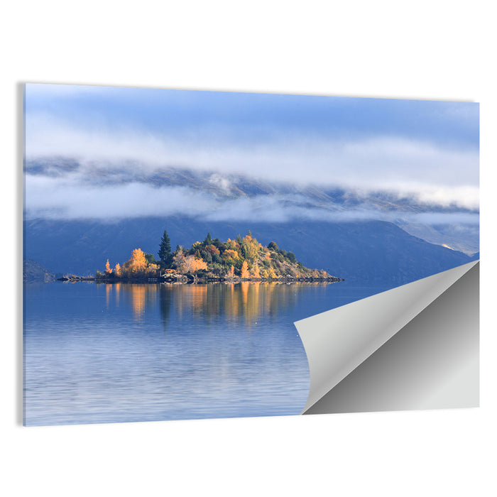 Misty Wanaka Island Reflection Wall Art as a poster print
