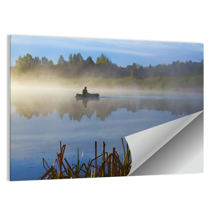 Misty Lake Fisherman Wall Art as a poster print