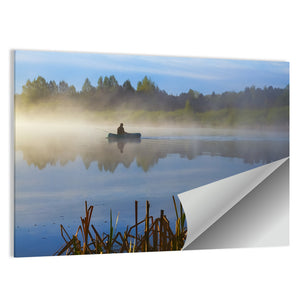 Fisherman in Hazy Lake Wall Art