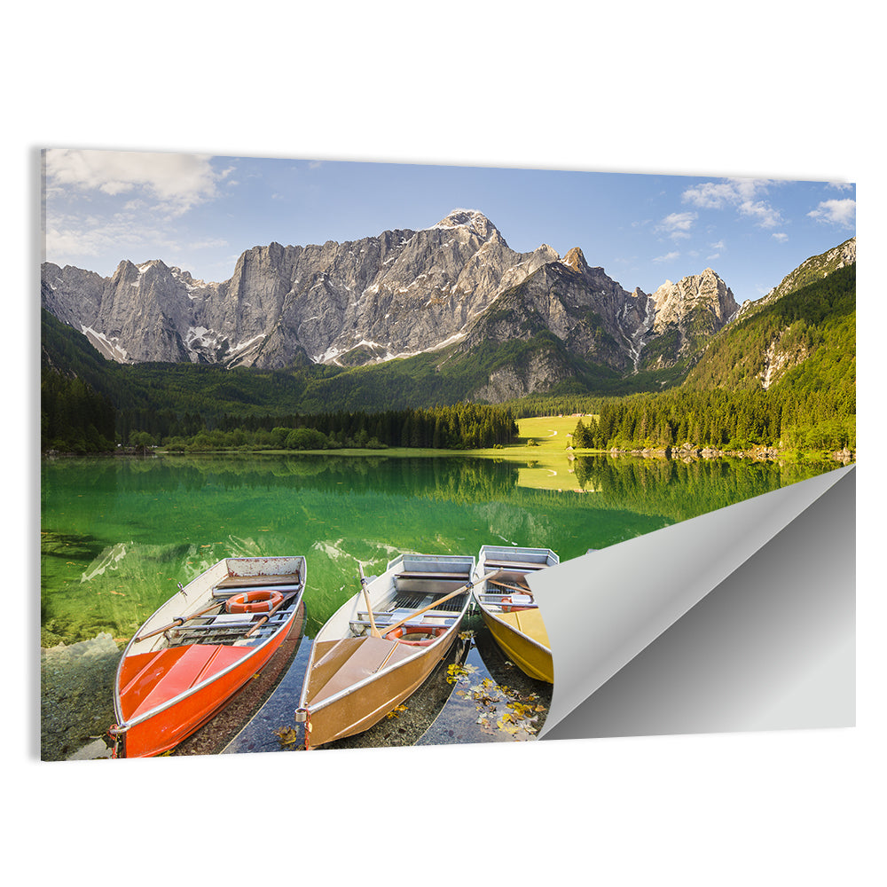 Five Boats at Lago Superiore Di Fusine Wall Art