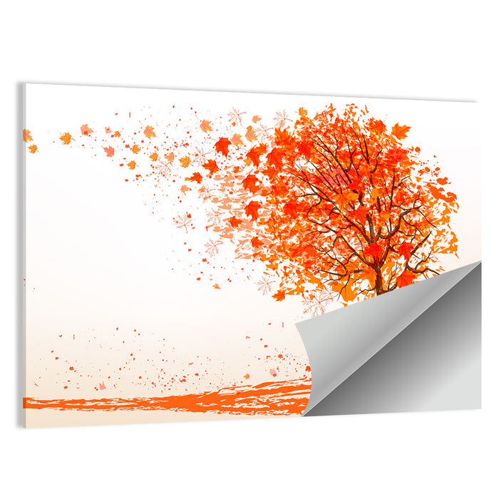 Autumn Tree with Falling Leaves Wall Art as a poster print