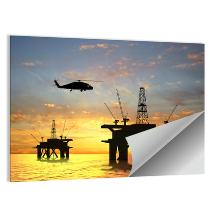Offshore Oil Rig Sunset Silhouette Wall Art