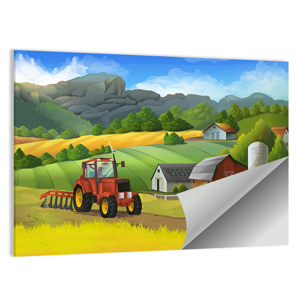 Rural Farm Landscape Illustration Wall Art