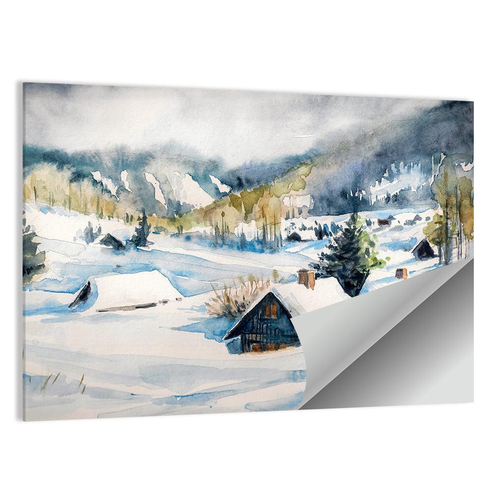 Snowy Mountain Village Wall Art