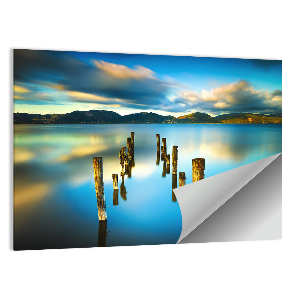 Golden Hour Pier on Lake Wall Art