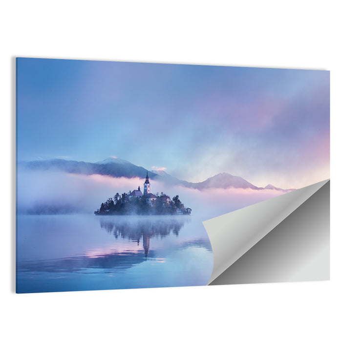 Bled Island Church in Mist Wall Art as a poster print