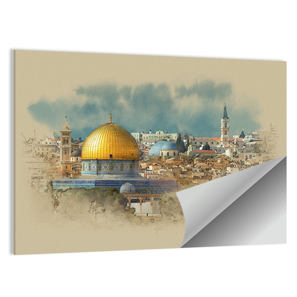 Dome of the Rock Watercolor Study Wall Art