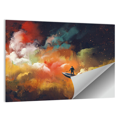Solitary Man in Boat Under Celestial Clouds Wall Art