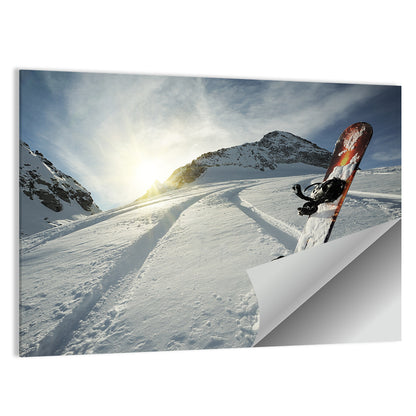Snowboard on Snow-covered Mountain Slope Wall Art
