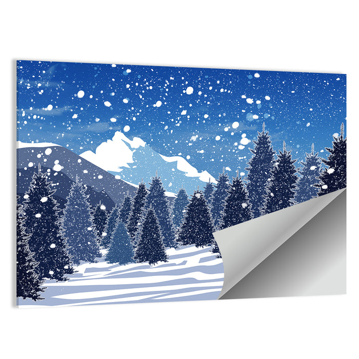 Snowy Evergreen Forest Illustration Wall Art as a poster print