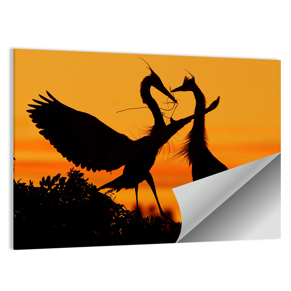 Heron Pair at Sunset Wall Art