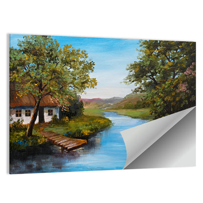 Thatched Cottage by the River Wall Art
