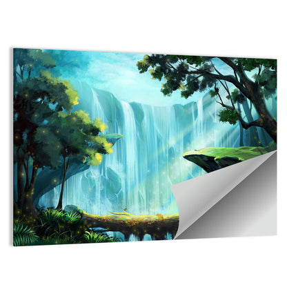 Enchanted Forest Waterfall Illustration Wall Art