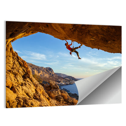 Climber on Overhanging Coastal Rock Wall Art