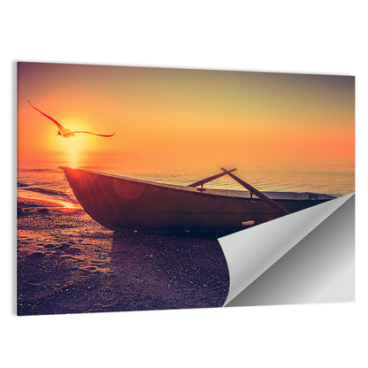 Sunset Rowboat on Sandy Shore Wall Art