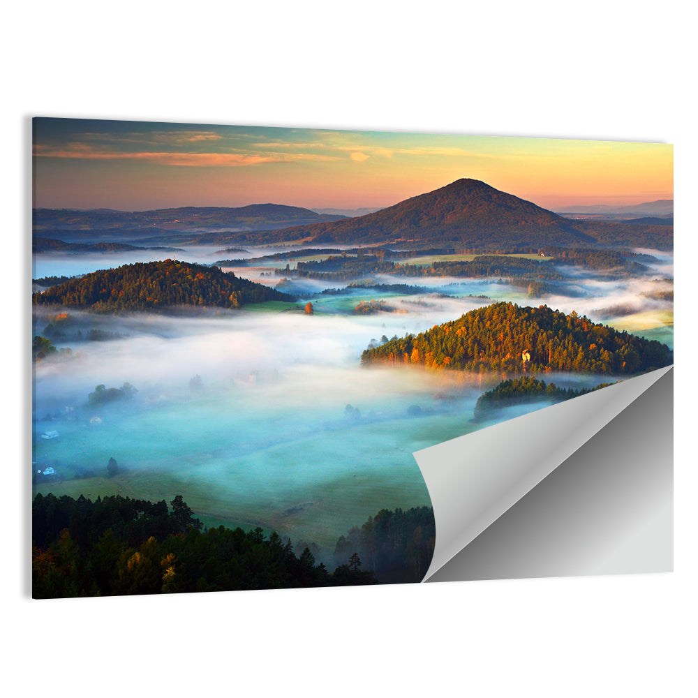 Golden Hour Foggy Hills Wall Art