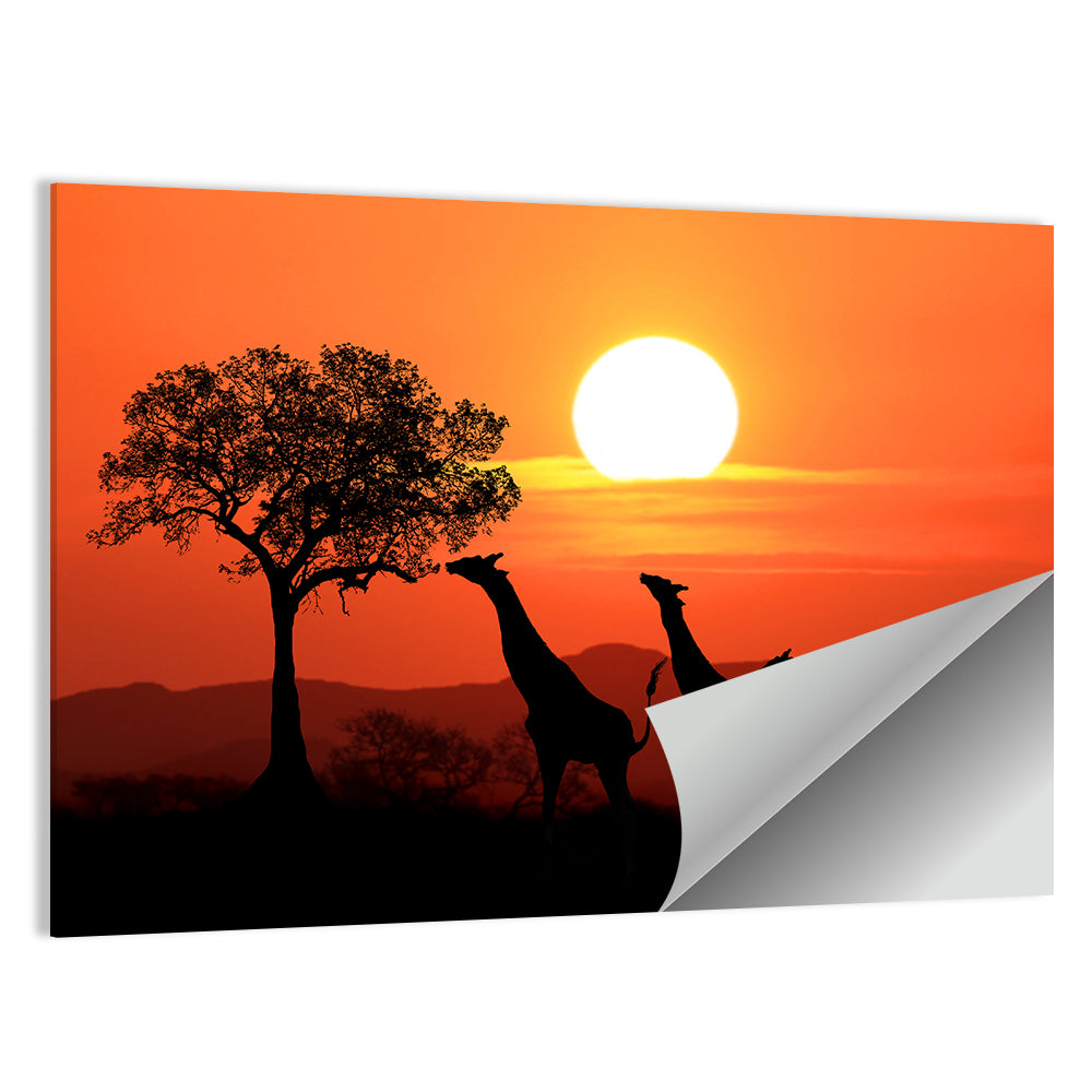 South African Giraffes Silhouette Wall Art