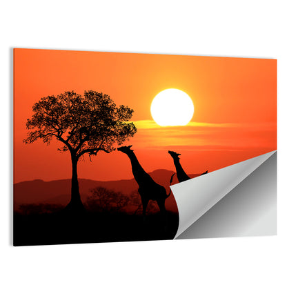 South African Giraffes Silhouette Wall Art