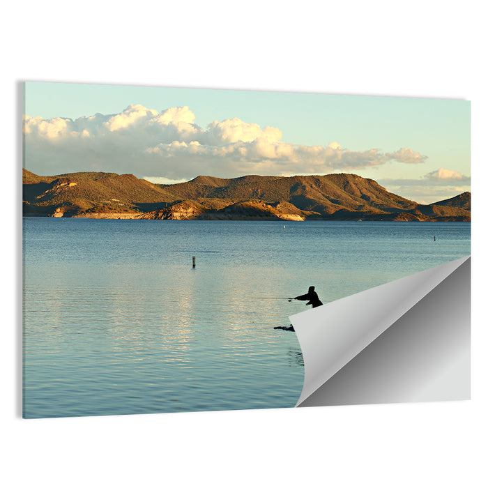 Lake Pleasant Fisherman Silhouette Wall Art as a poster print