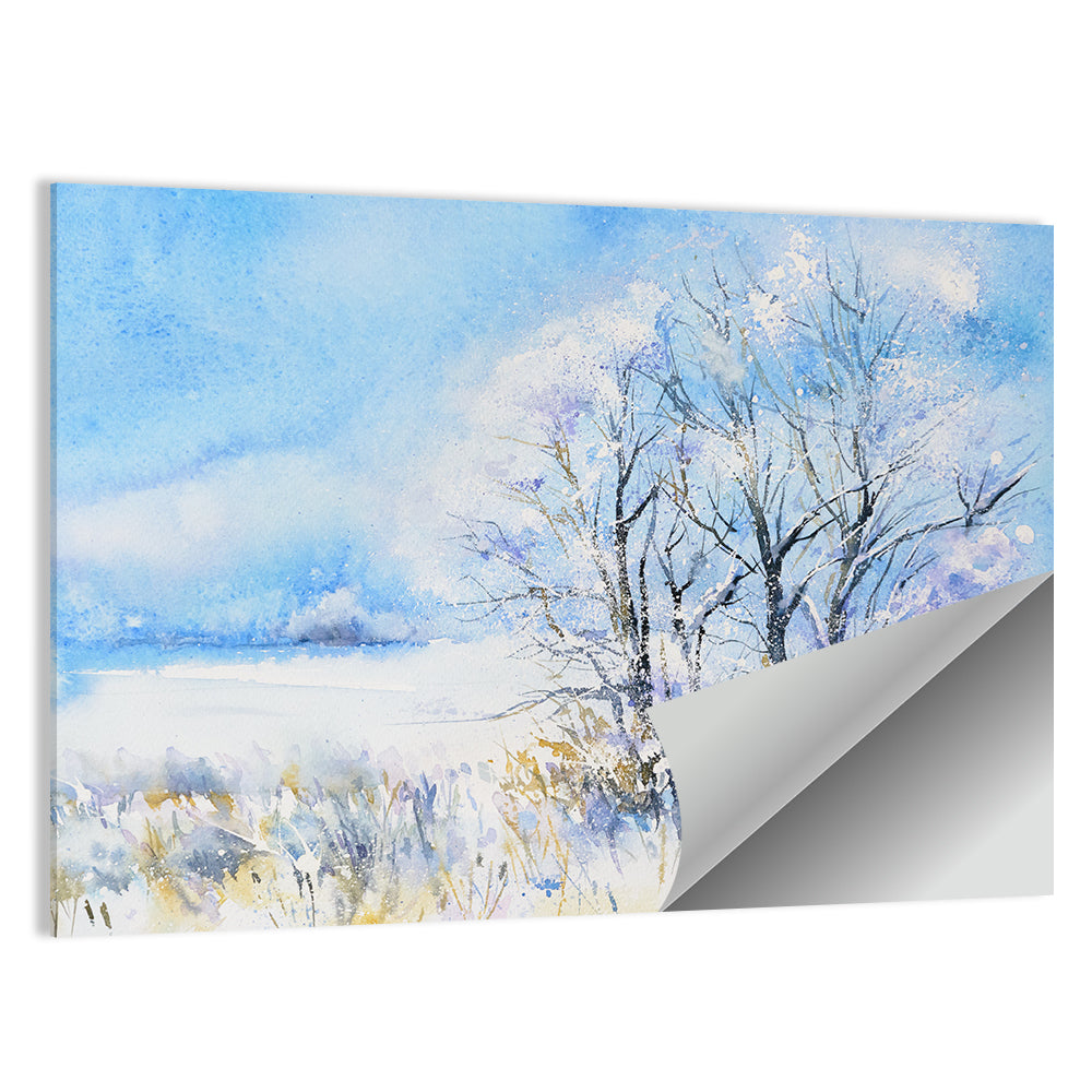 Blue Watercolor Winter Landscape Wall Art