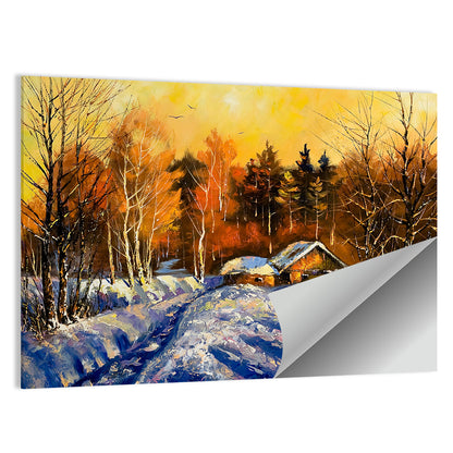 Winter Cottage Sunset Wall Art