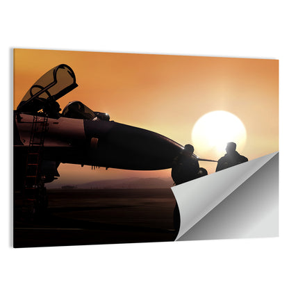 Pilots and Supersonic Jet at Sunset Wall Art
