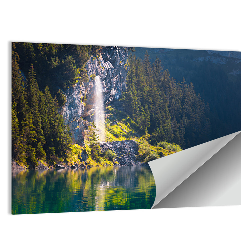 Lake Oeschinen Waterfall Reflection Wall Art