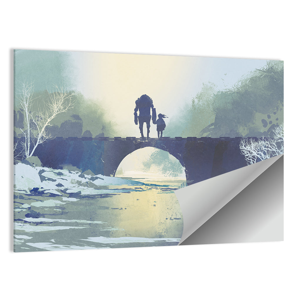 Robot and Little Girl on Bridge Wall Art