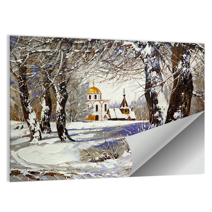 Winter Church with Gold Dome Wall Art as a poster print