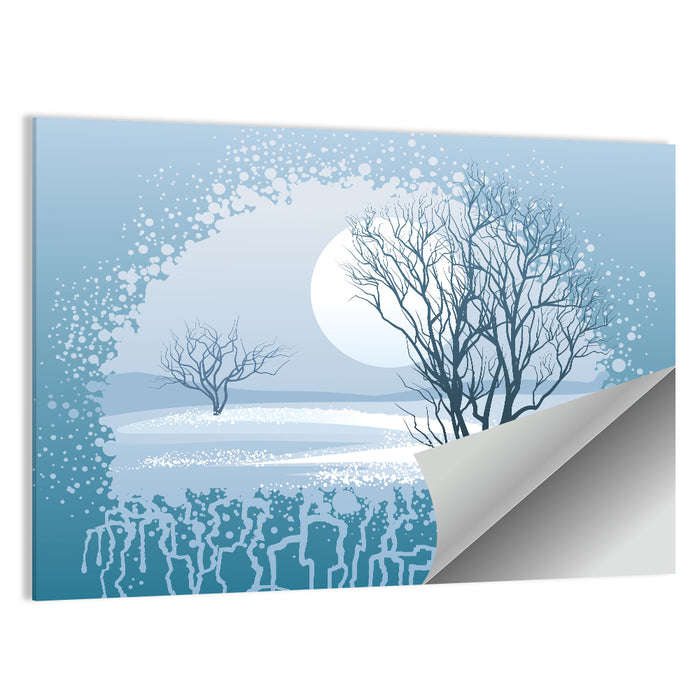 Moonlit Winter Tree Illustration Wall Art as a poster print