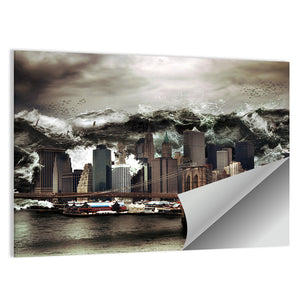 Tsunami Behind Manhattan Skyline Wall Art