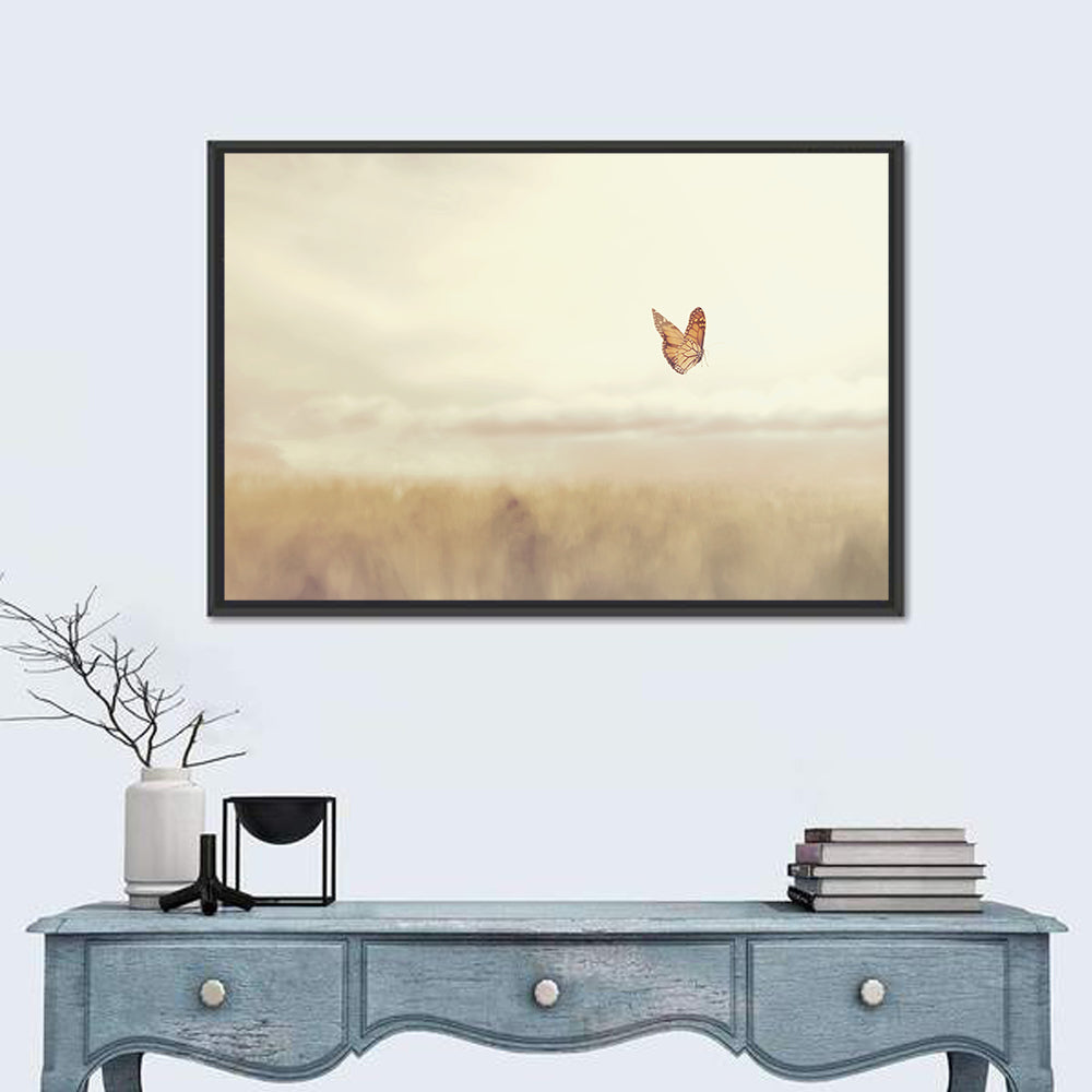 Monarch Over Beige Field Wall Art